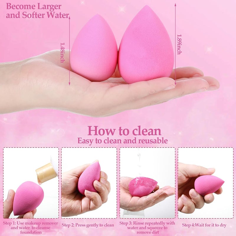 AuraRay 14 Pcs Make up Sponges Beauty Sponges Blender with 4 Pcs Powder Puff and 4 Pcs Mini Makeup Sponge for Foundation,Liquid,Powder,Concealer,Cream(Hot Pink) - Image 5